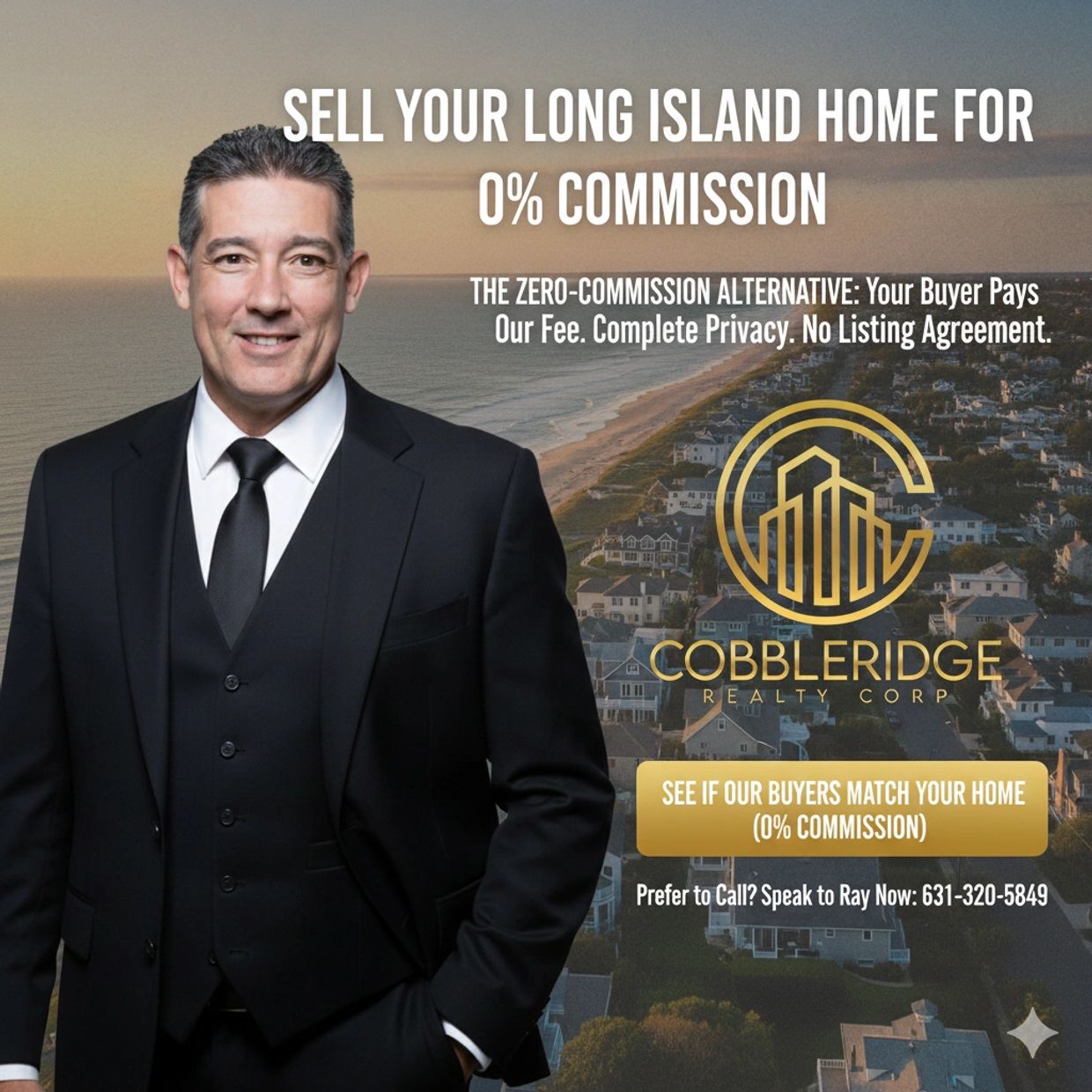 Zero-commission Long Island real estate: sell off-market in Suffolk/Nassau, vetted buyer pays fee.