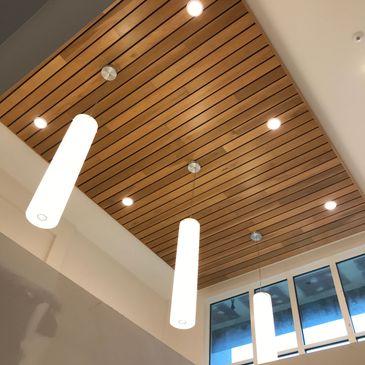 Wood Acoustic Ceiling Install, Virginia Beach Rasnic Contracting