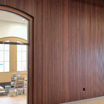 Wood Acoustic Wall Panel Install by Rasnic Contracting, Virginia Beach, Virginia