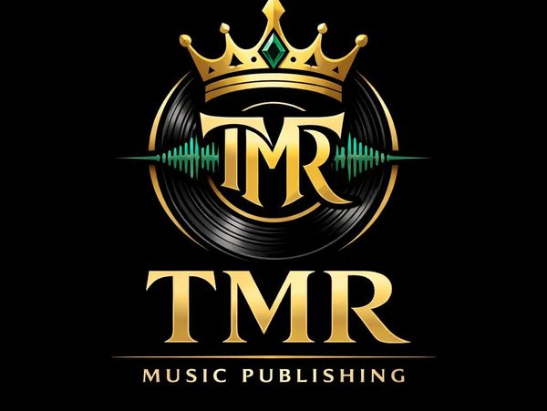 Gold and black TMR Music Publishing logo with crown and soundwave design.