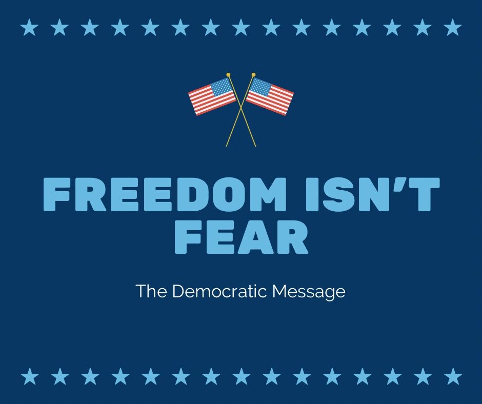 Patriotic poster with American flags and a bold freedom message.