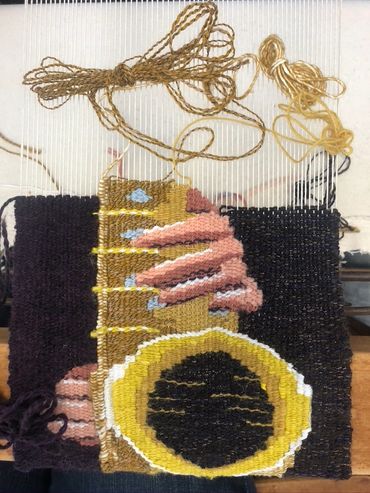 6" x 8" Weaving, cotton, wool, novelty yarns