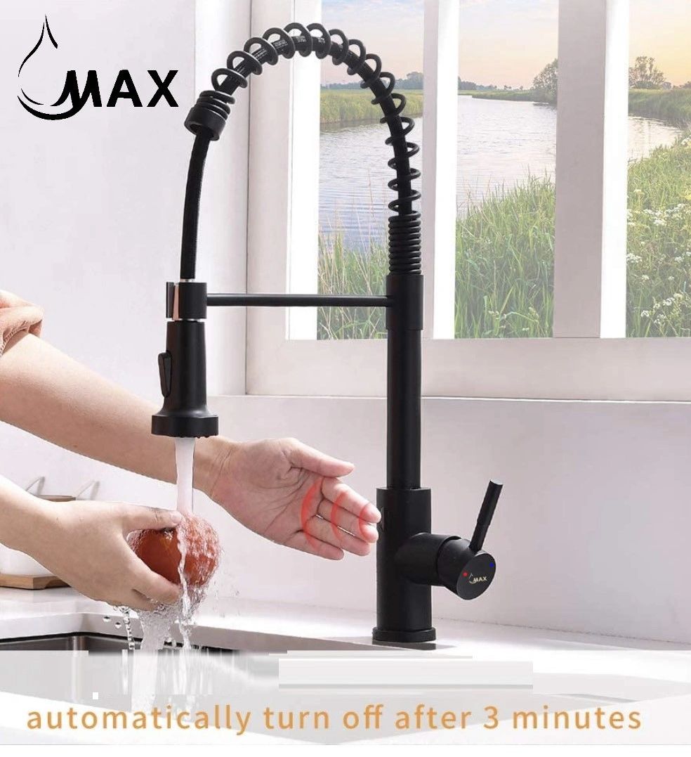 TouchLess Kitchen Faucet Smart PullOut Spring Spout 20" Matte Black