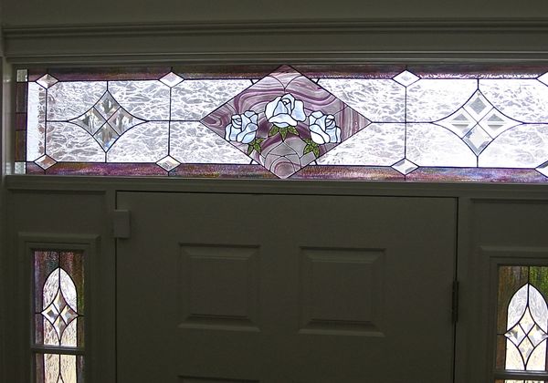 Floral stained glass transom