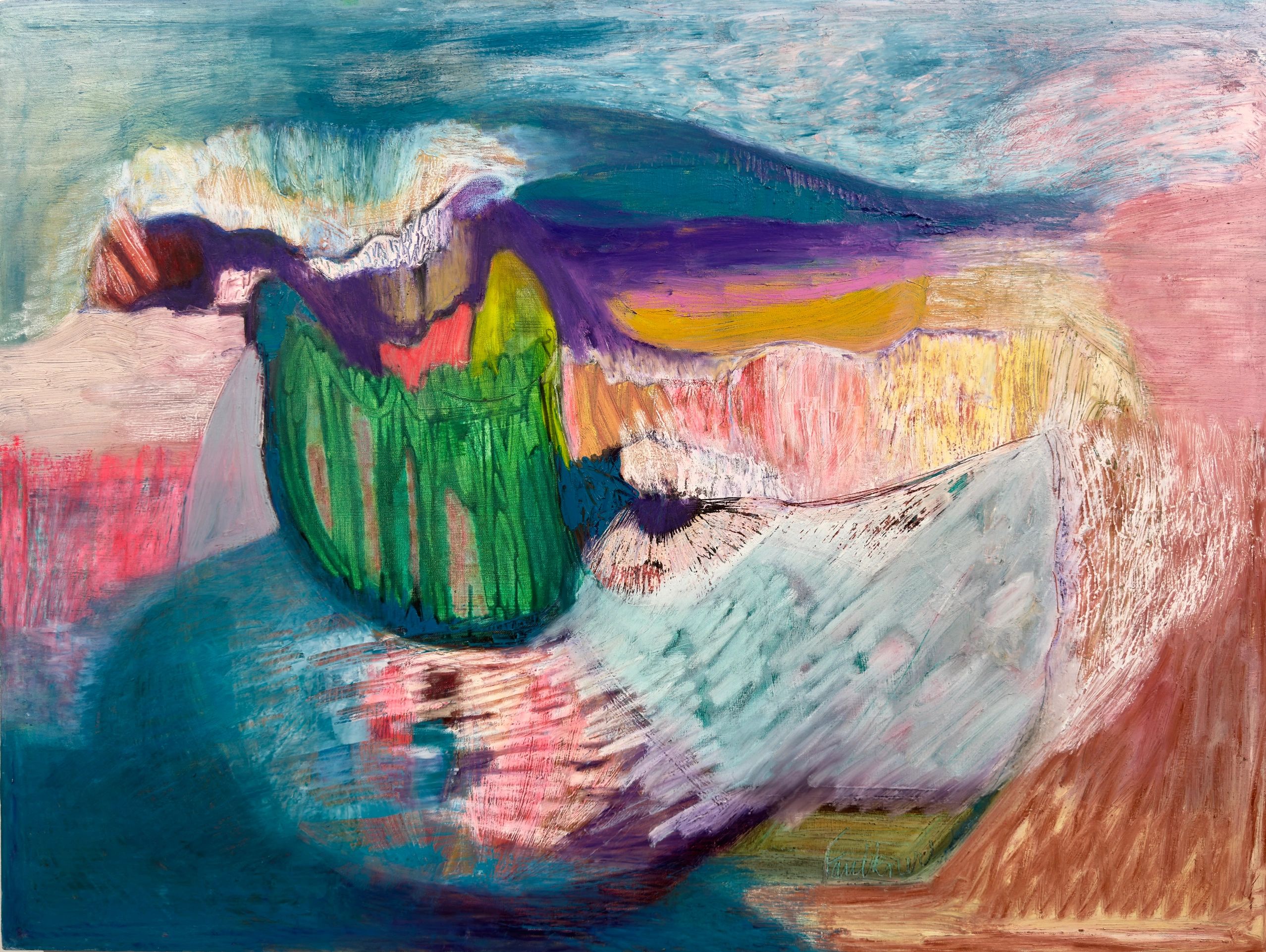 Abstract painting with vibrant colors and textures.