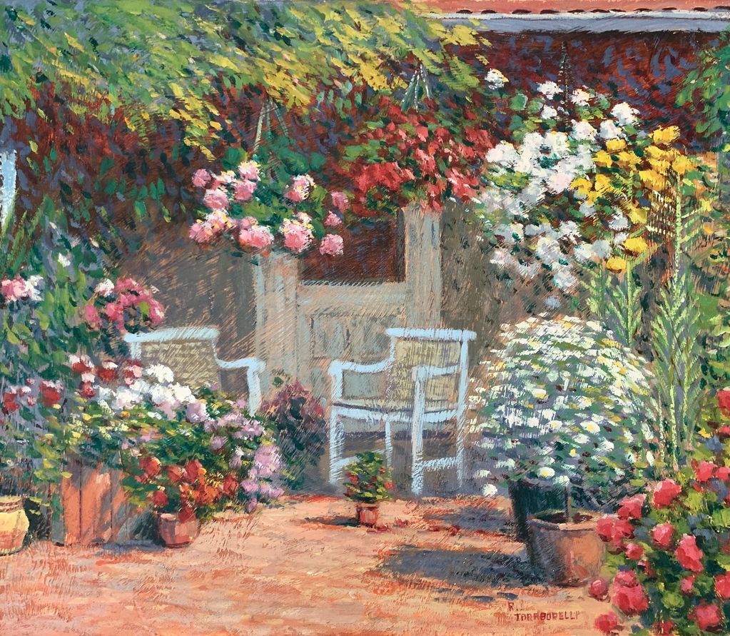 Oil on Canvas
Impressionism
Chairs and vases on the veranda
Colorful
Flowers

