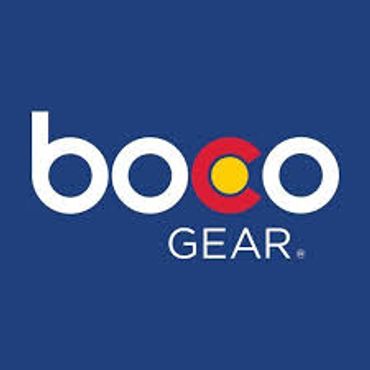 Logo that says BOCO GEAR with the C resemblance to Colorado state flag