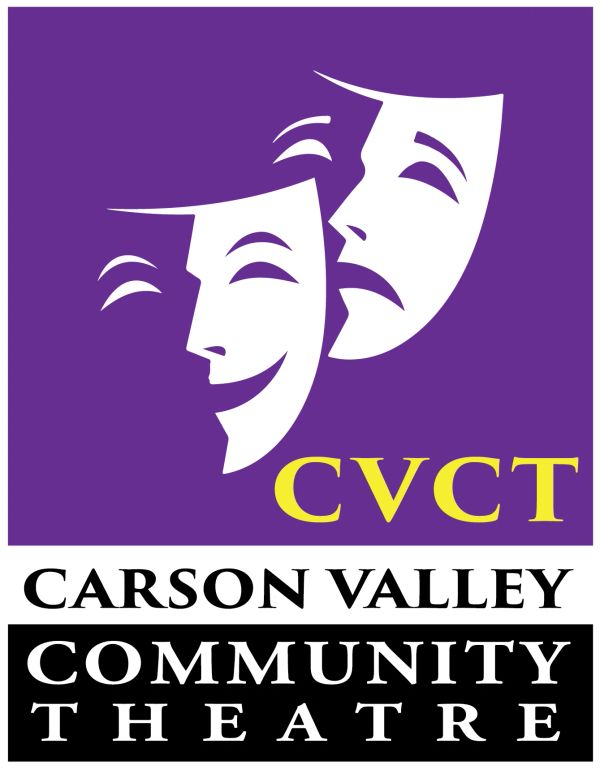 Logo of Carson Valley Community Theatre with comedy and tragedy masks.