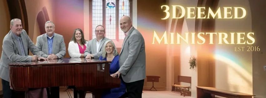 Group of six people around a grand piano in a church for 3Deemed Ministries.
