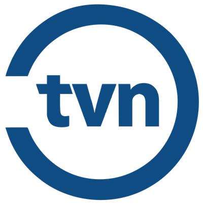 Blue TVN logo with circular design.