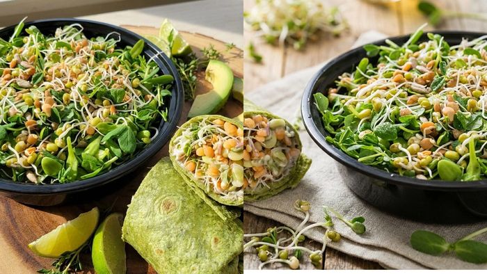 Healthy, fresh foods with a focus on sprouts.
