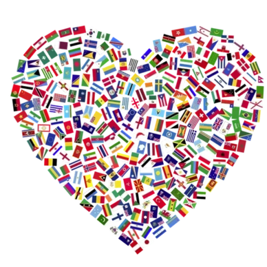 Heart shape made from various international flags.
