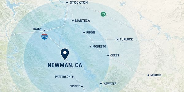 Service area map for Cordeiro Custom Remodeling & Repair, centered on Newman, CA and covering the Ce