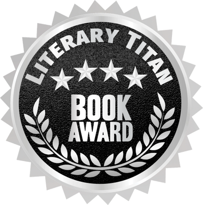 Silver Literary Titan Book Award seal with stars and laurel leaves.