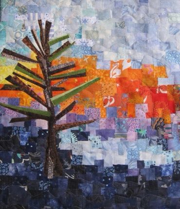 Sunrise on the Mountain. Collage. Machine quilted. 