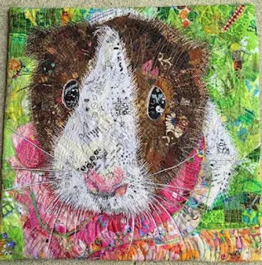 Olive. Olive you <3. Collage. Machine Quilted. Featured in Quilting Arts Magazine, Oct/Nov, 2015.
