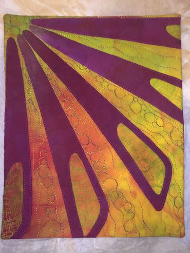 Scissors. Art quilt. Hand dyed fabrics, cheese cloth, machine quilted.