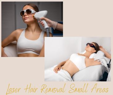 Woman undergoing laser hair removal on face and underarm, wearing protective eyewear.