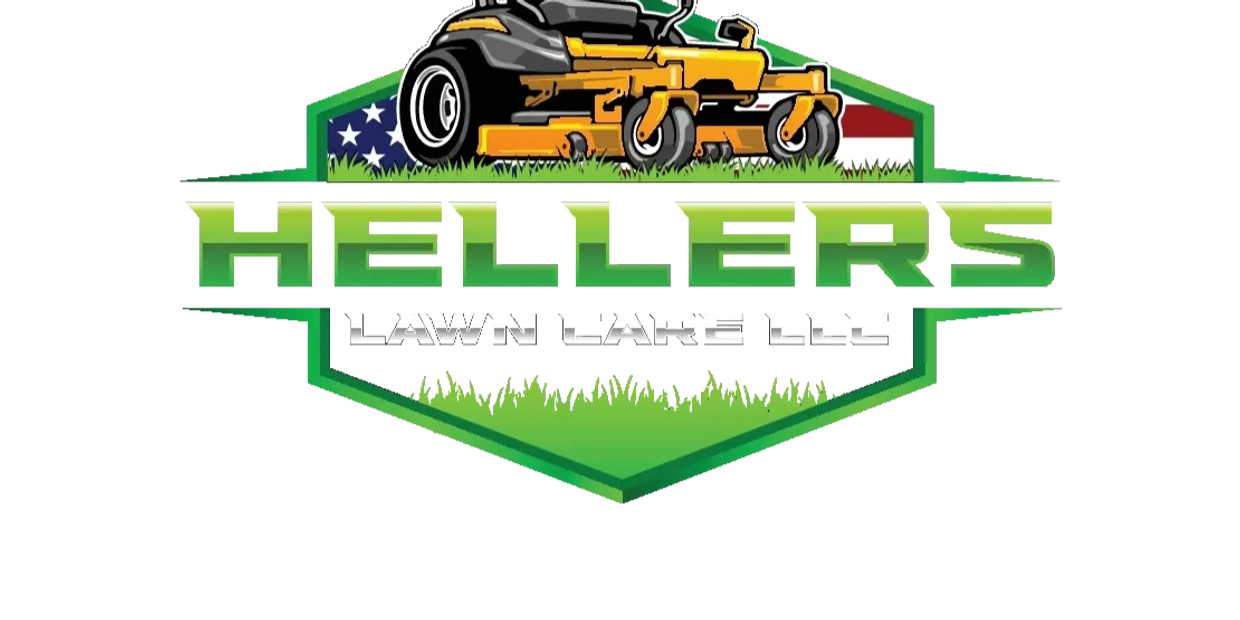 Logo of Hellers Lawn Care LLC featuring a yellow riding lawn mower.