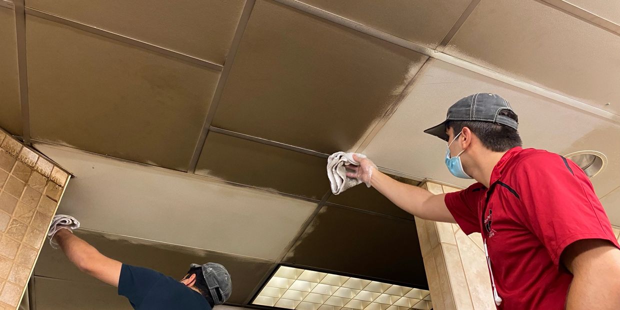 Cleaning dirty ceiling tiles