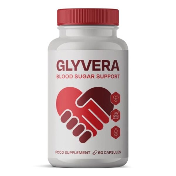 Bottle of Glyvera blood sugar support supplement with 60 capsules.