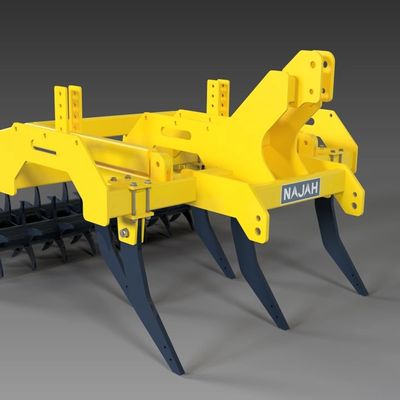 Yellow agricultural cultivator with black tines.