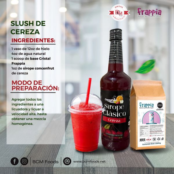 Receta para Slush de Cereza con ingredientes y modo de preparación.