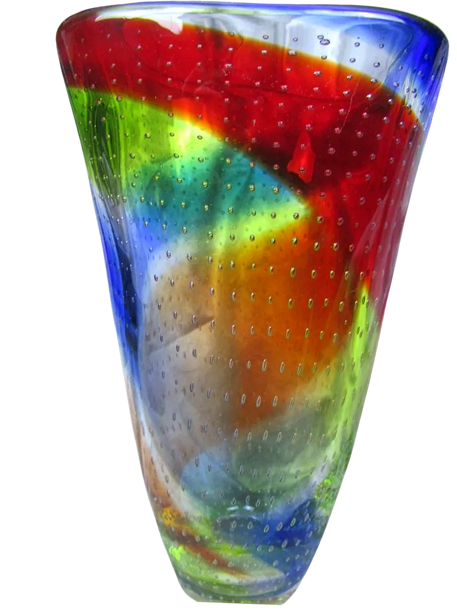 Rare Bullicante Controlled Bubble 12" "Rainbow Vase" created in the