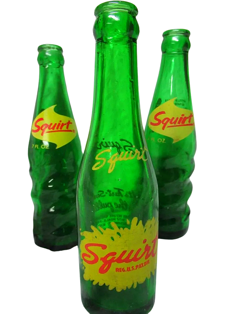 (3) 1950s Squirt Soda Pop Glass Bottles