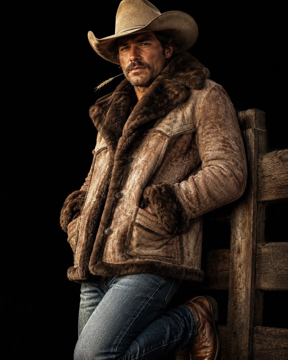 Sheep Rancher Look Vintage 1970s Shearling Sheepskin Patchwork Rancher Jacket