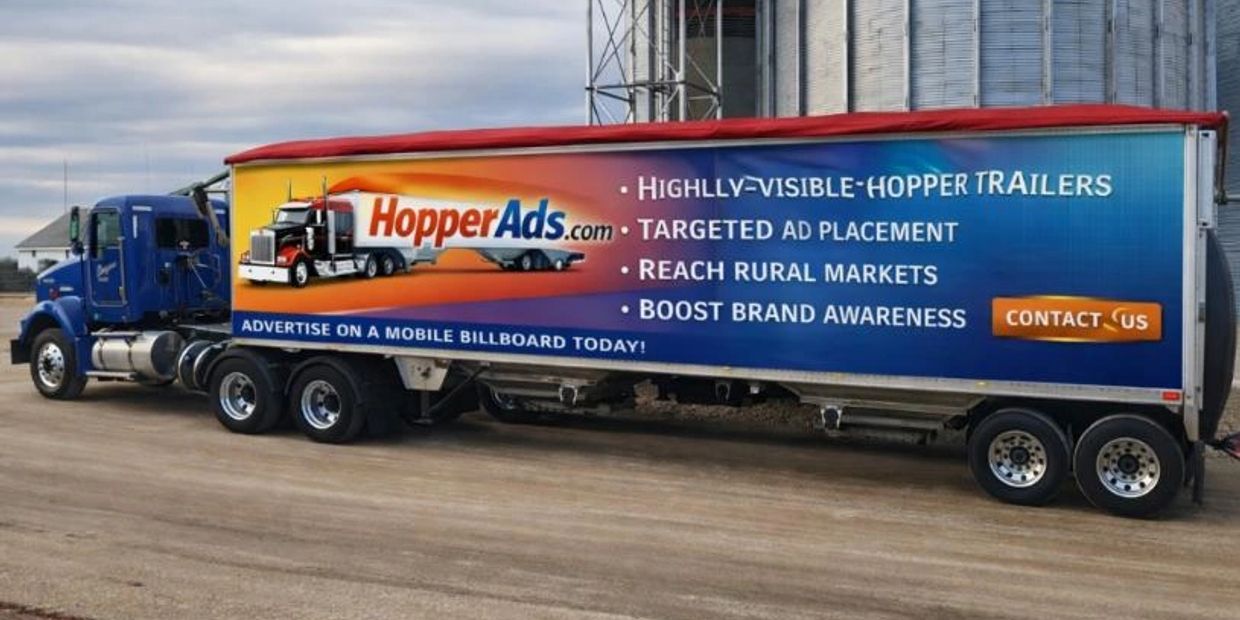 Truck trailer advertising HopperAds for mobile billboard advertising.