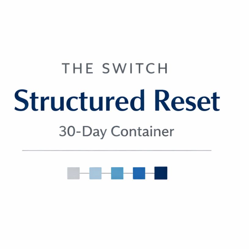 Logo for The Switch Structured Reset 30-Day Container with blue gradient squares.