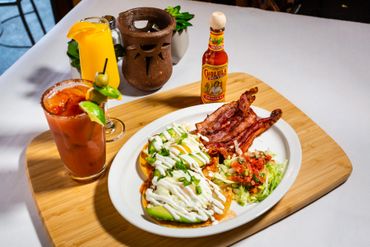 Closeup shot of delicious dish and drinks