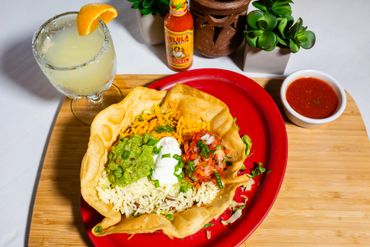 Closeup shot of delicious dish with a drink