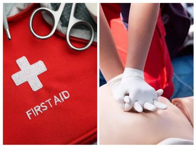 First aid kit and CPR training demonstration.