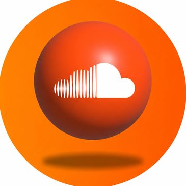3D SoundCloud logo with orange sphere.