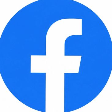 Facebook logo in blue circle.