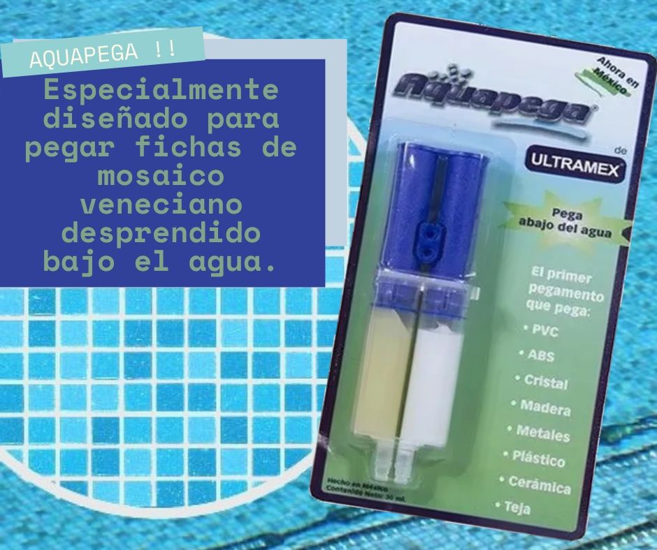 Aqua Pega marca Ultramex Adhesivo para pegar mosaicos bajo agua en jeringa  con 30 ml.