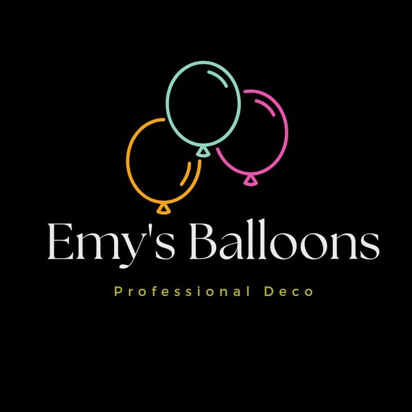 Logo for Emy's Balloons featuring colorful balloon outlines and professional text.