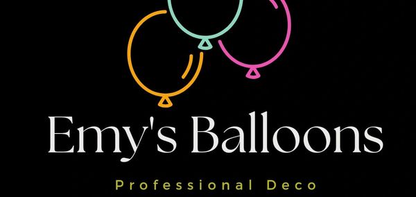 Logo for Emy's Balloons featuring colorful balloon outlines and professional text.