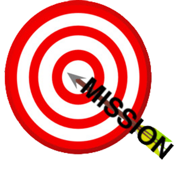 Red and white target rings with an arrow in the bullseye and the word mission on the arrow