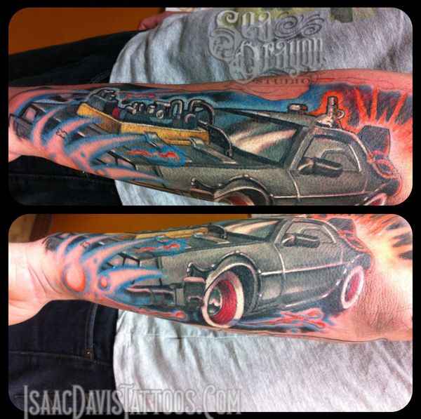 back to the future Delorean forearm tattoo 