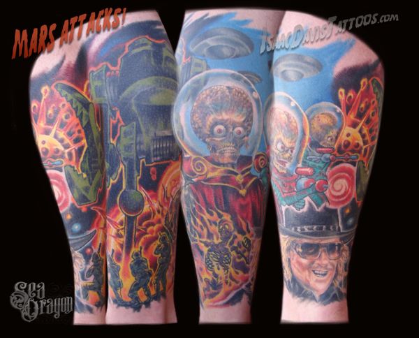 Mars attacks leg sleeve tattoo 