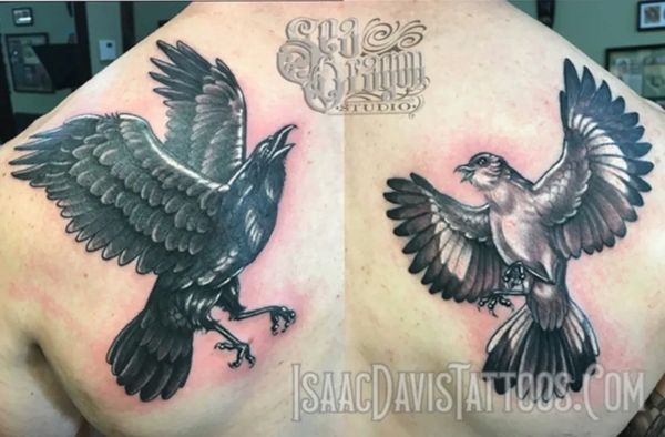 Raven and dove bird tattoo 