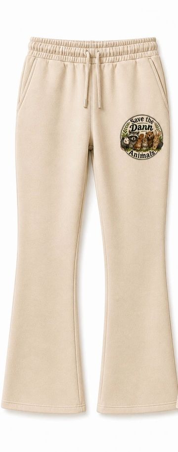 Wide leg sweat pants with a Save The Dann Animals logo!