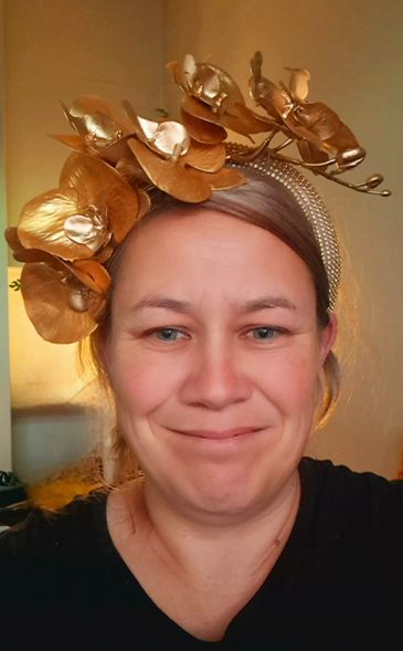 Gold Orchid fascinator.