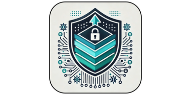 A digital shield with a lock symbolizing cybersecurity protection.
