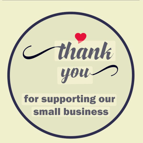 Thank you message for supporting a small business with a heart symbol.