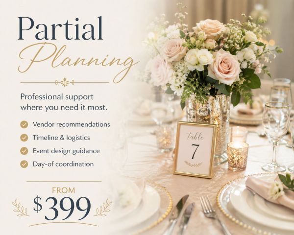Elegant partial planning service for events starting at $399.