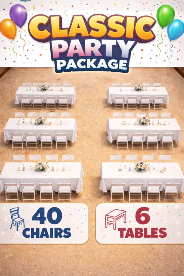Classic party package with 40 chairs and 6 tables.